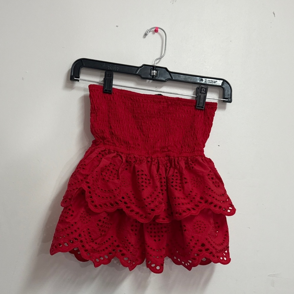 Red stretchy peplum style sleeveless summer blouse set of 2